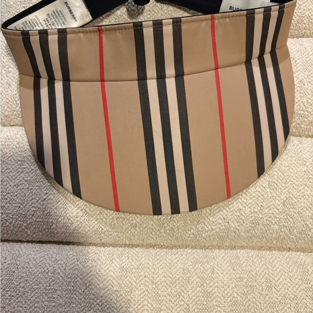 Burberry Tan and Black Striped Visor
